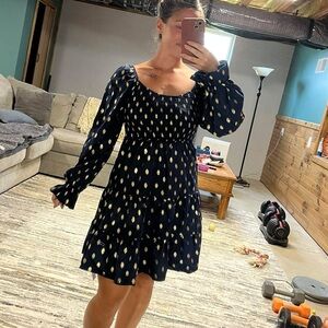 Cupshe Navy Dress with Gold Pattern